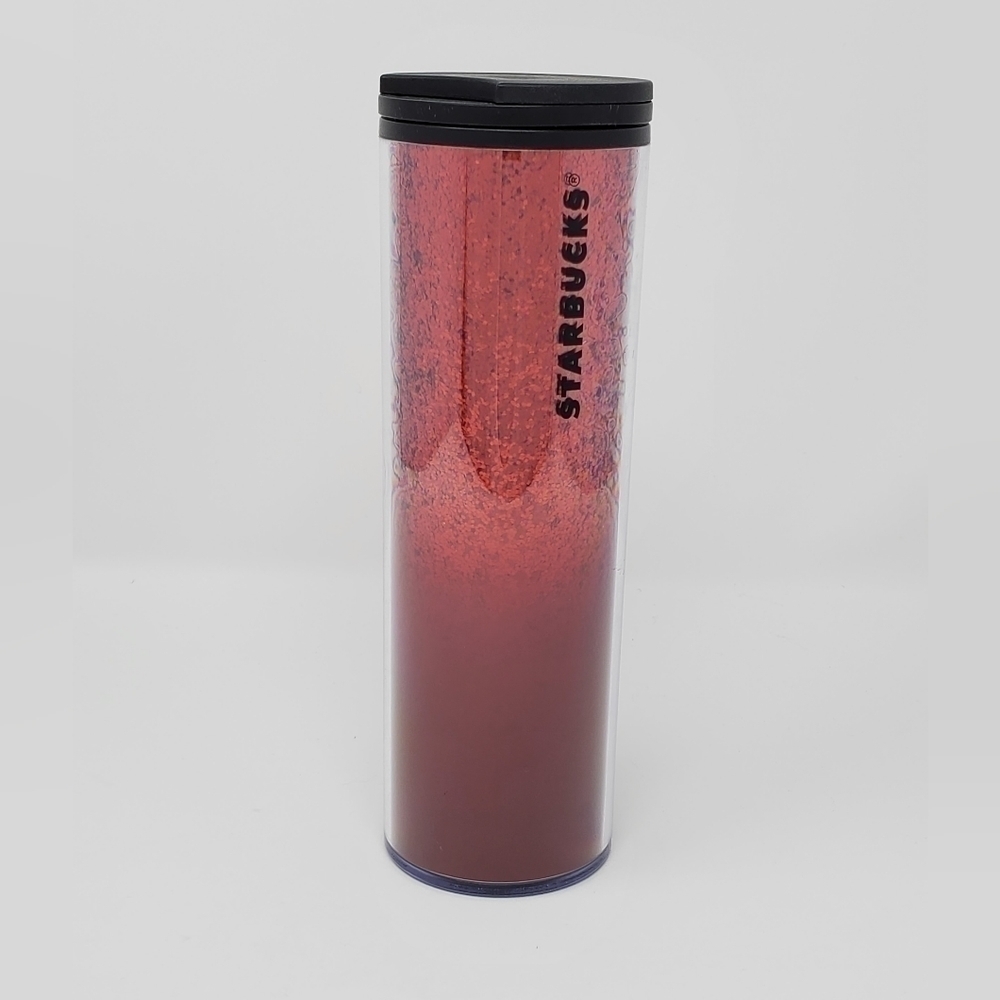 NWT STARBUCKS RED GLITTER OMBRE TALL INSULATED TRAVEL MUG COFFEE SPARKLE FESTIVE
